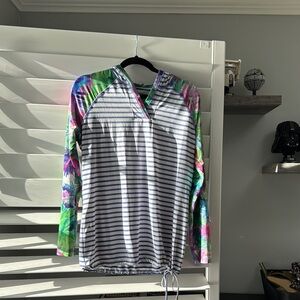 Reel Legends Women's Striped Top with Floral Sleeves